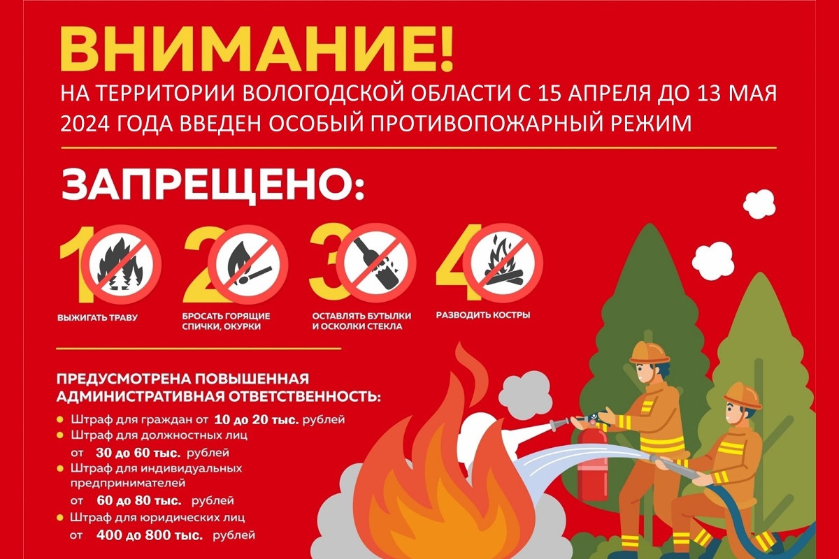 С понедельника на Вологодчине вводится особый противопожарный режим.